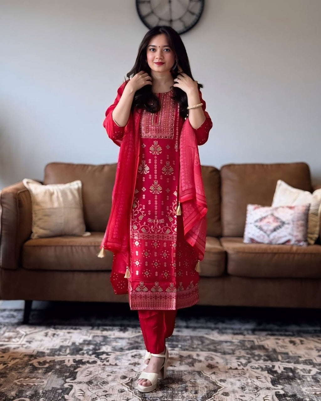 Rani Pink Bandhani Embroidered Suit Set with Dupatta