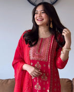 Rani Pink Bandhani Embroidered Suit Set with Dupatta