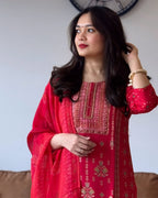 Rani Pink Bandhani Embroidered Suit Set with Dupatta