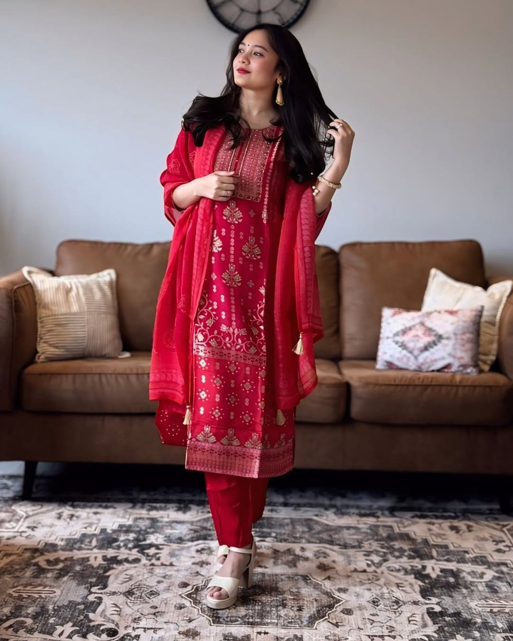 Rani Pink Bandhani Embroidered Suit Set with Dupatta