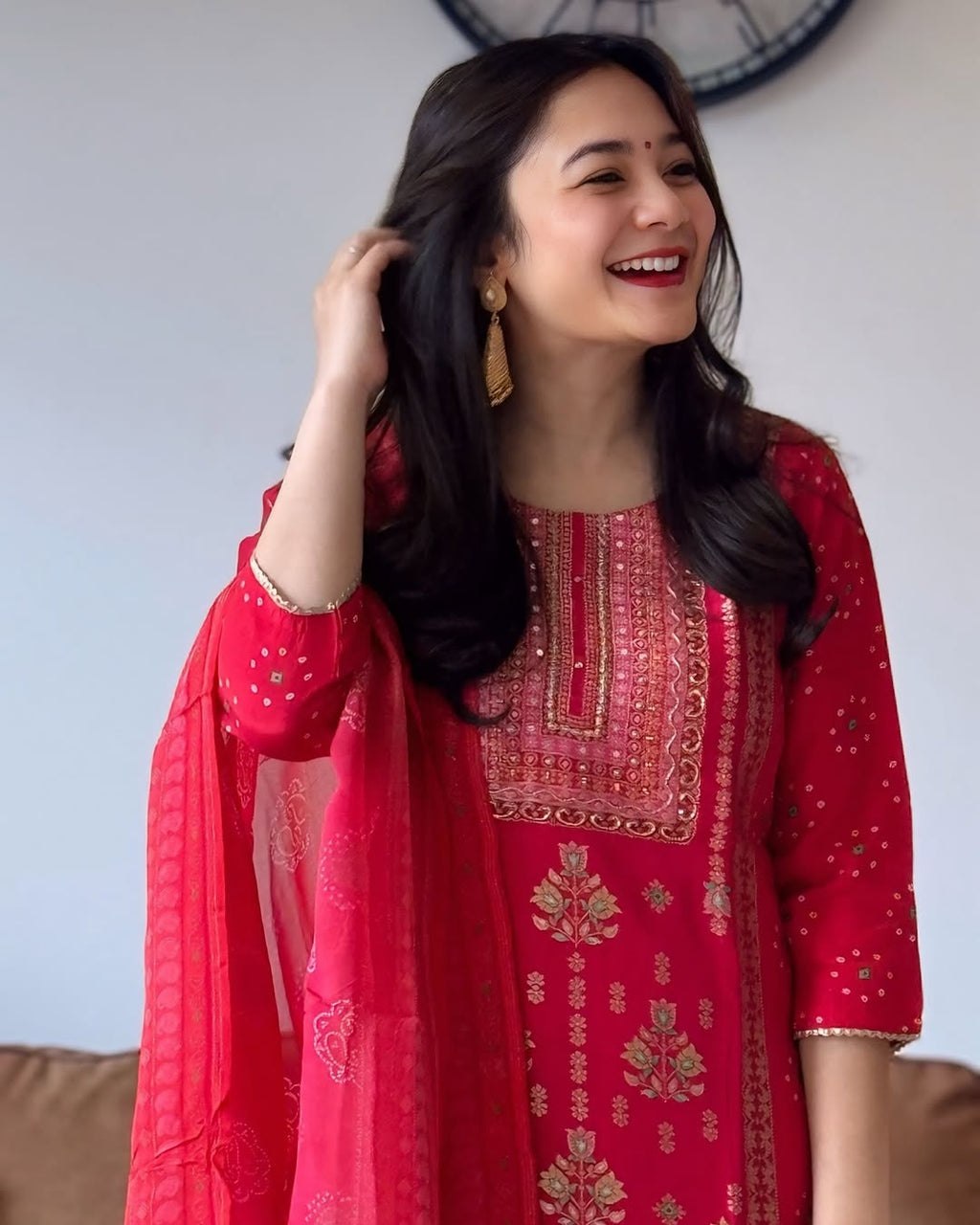 Rani Pink Bandhani Embroidered Suit Set with Dupatta