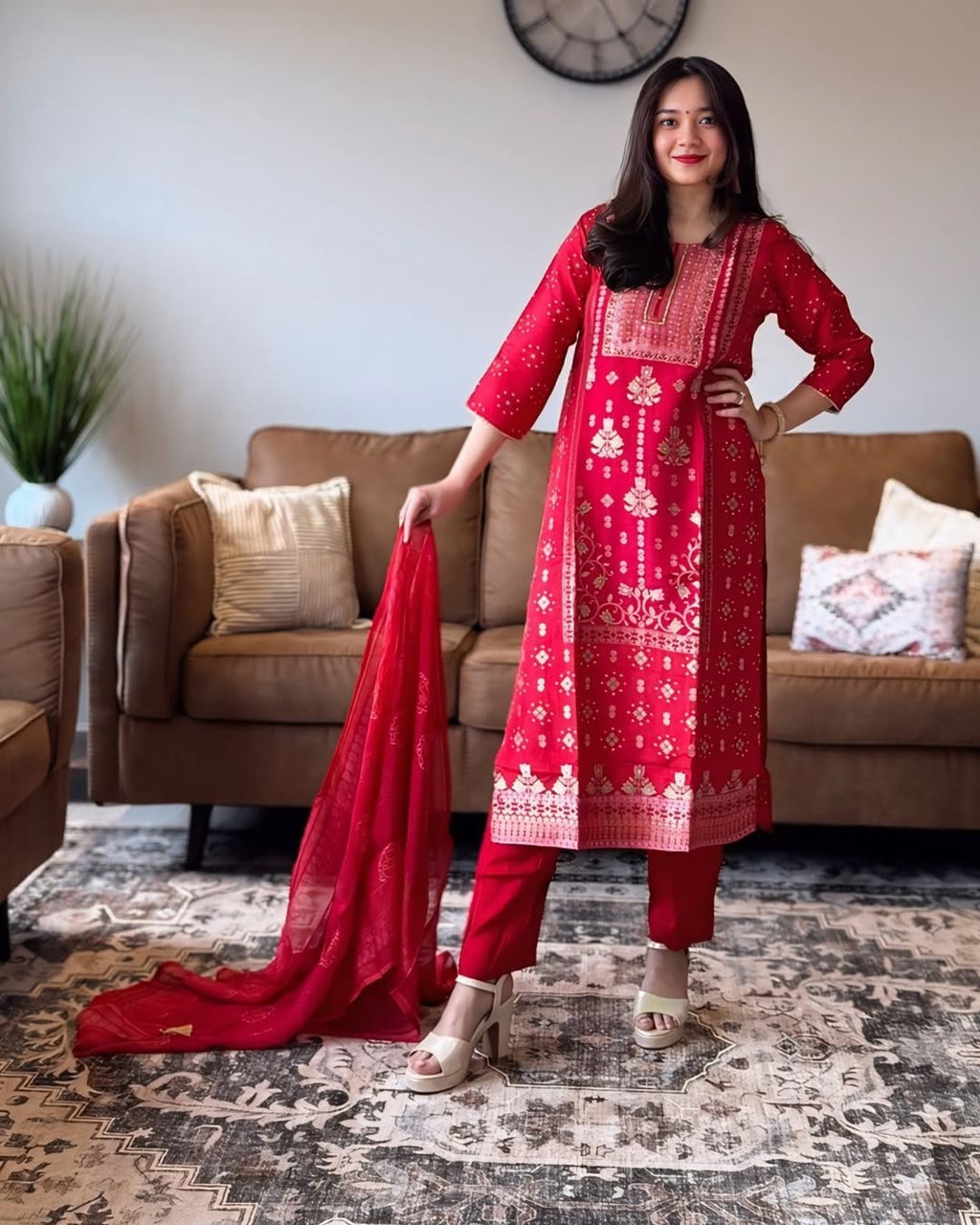 Rani Pink Bandhani Embroidered Suit Set with Dupatta