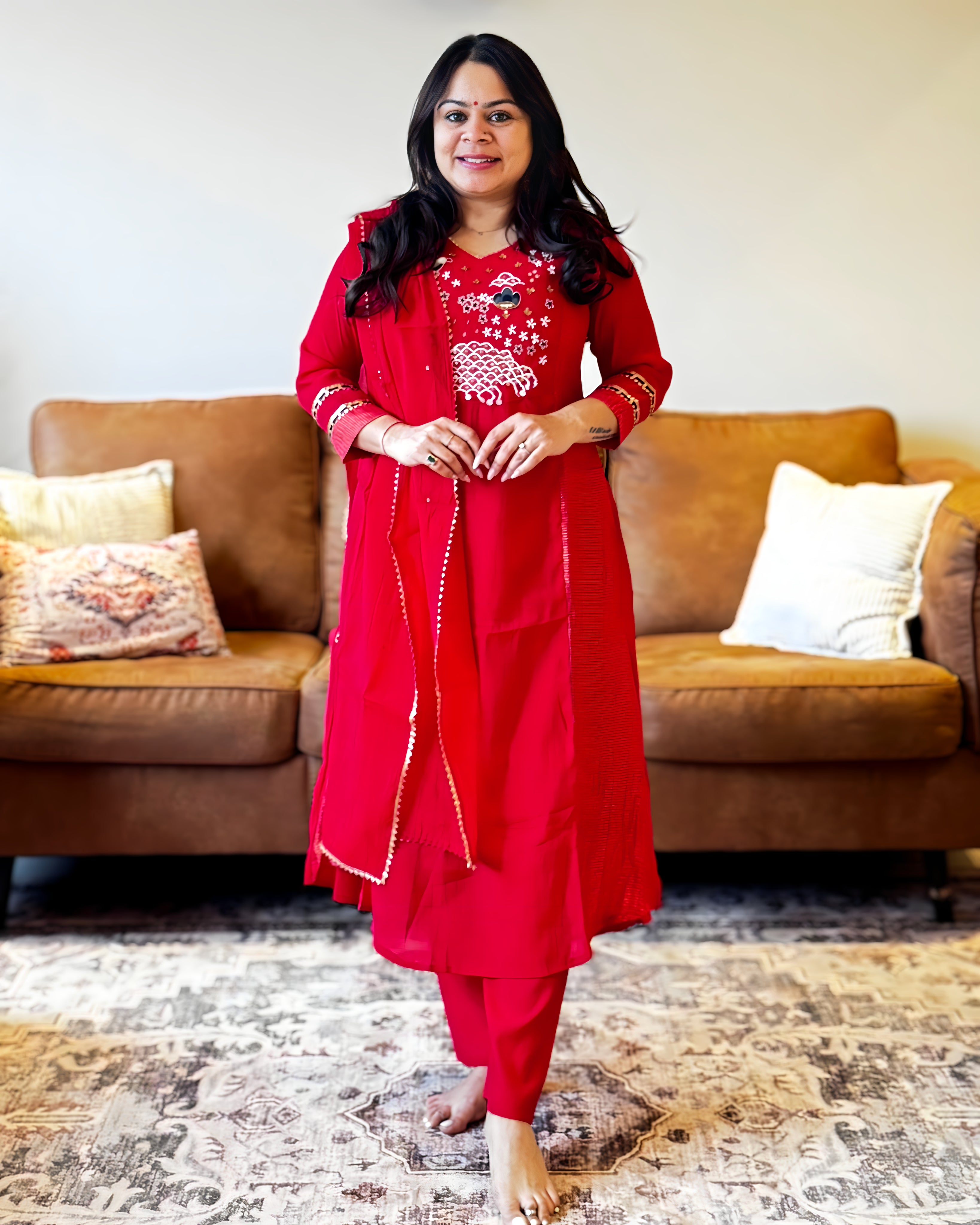 Rani Pink Embroidered Chinon Suit Set