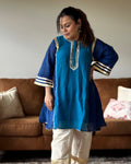 White & Blue Kareena Mul Chanderi Kurta Set for Women