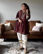 White & Brown Kareena Mul Chanderi Kurta Set for Women