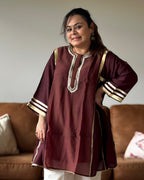 White & Brown Kareena Mul Chanderi Kurta Set for Women