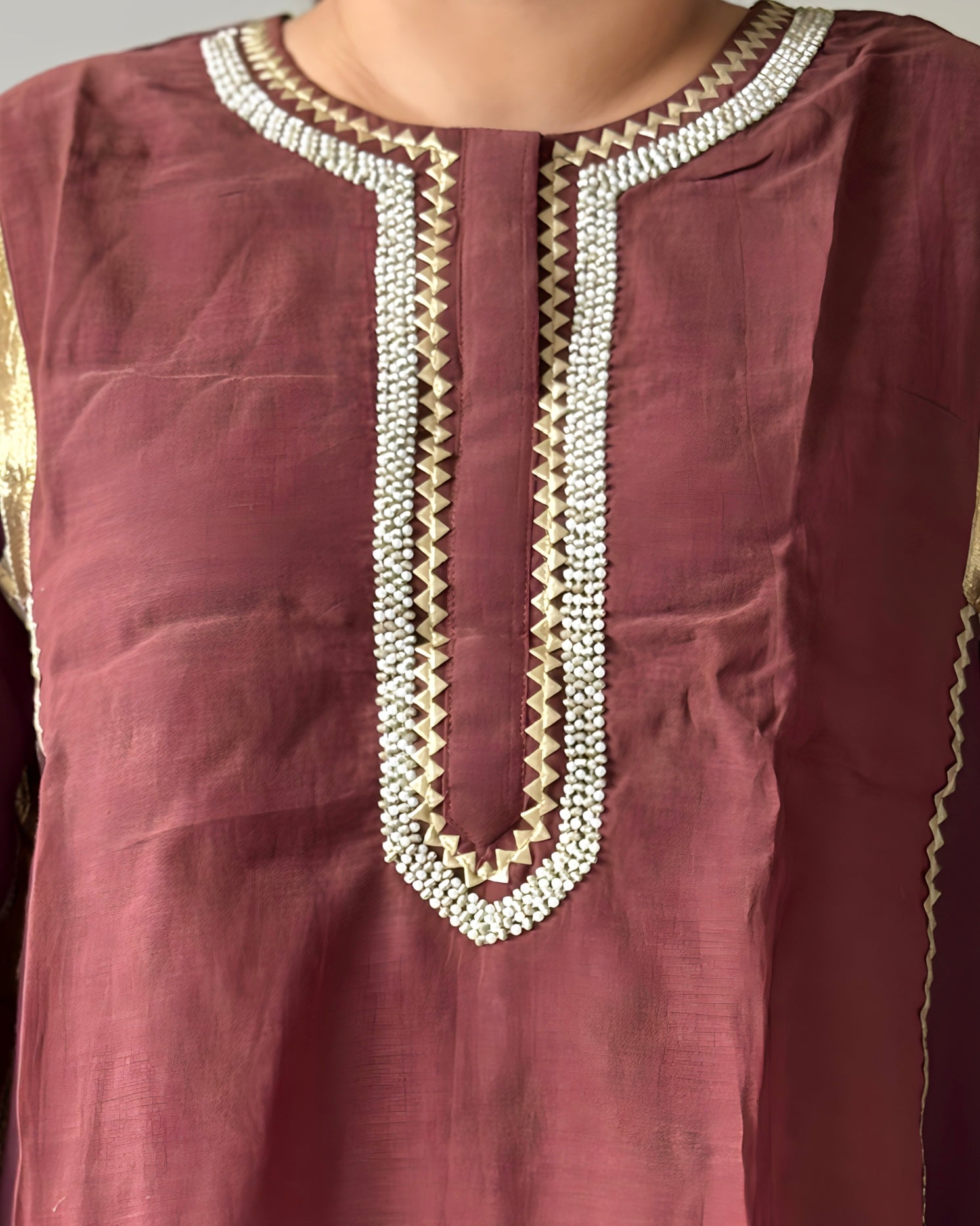 White & Brown Kareena Mul Chanderi Kurta Set for Women