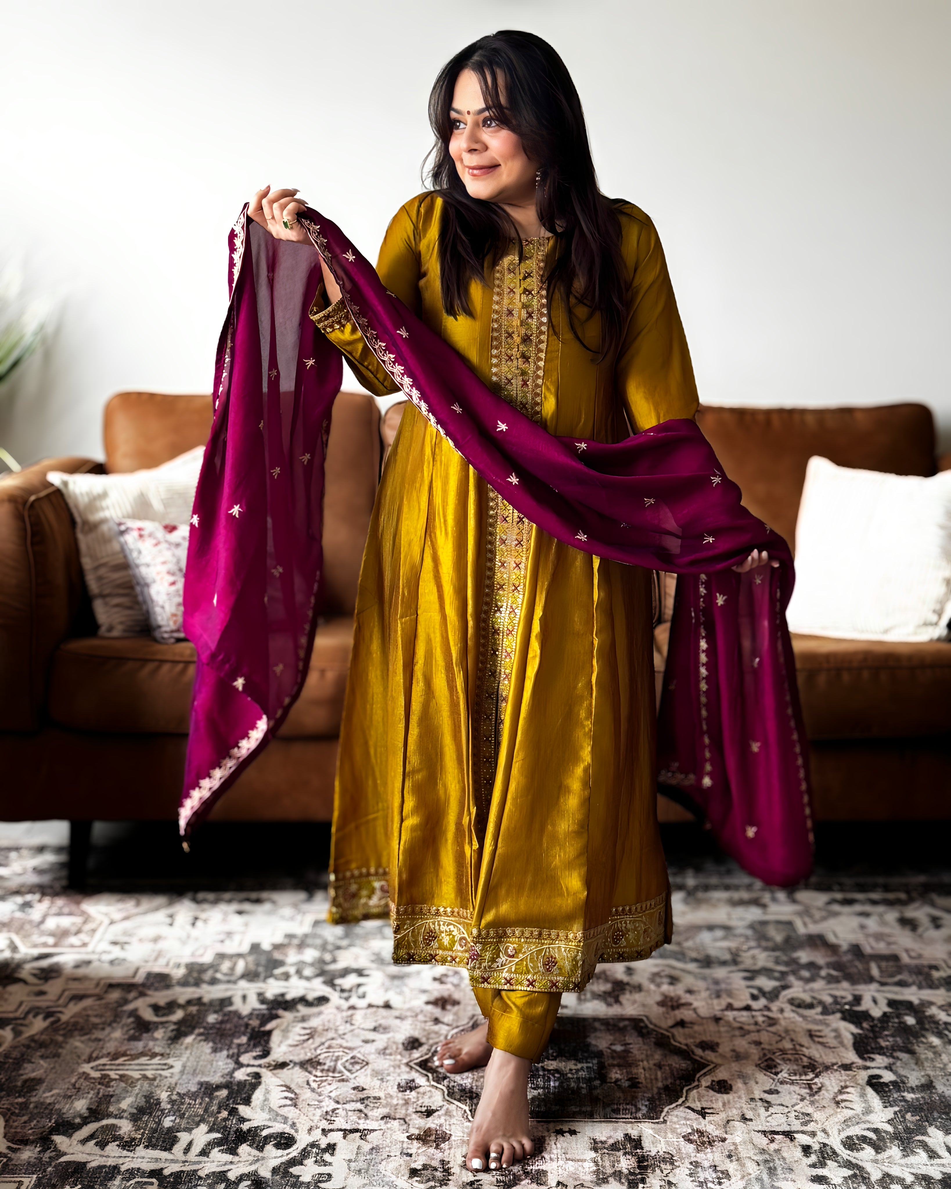 Zariya Mustard & Wine Chinon Suit Set