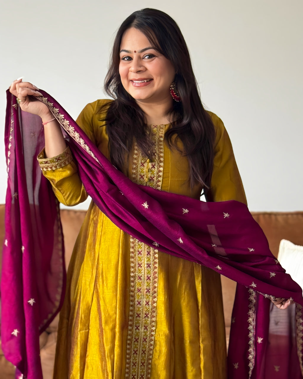 Zariya Mustard & Wine Chinon Suit Set