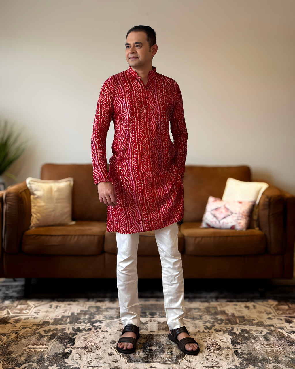 Red Bandhani Kurta