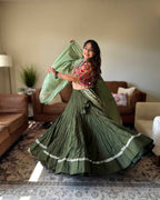 Green Chaniya Choli with Multicolor Blouse – 18 Metre Gher
