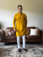 Yellow Plain Men Kurta