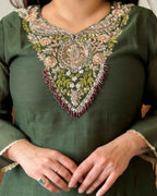 Green Mul Chanderi Kurta Set for Women