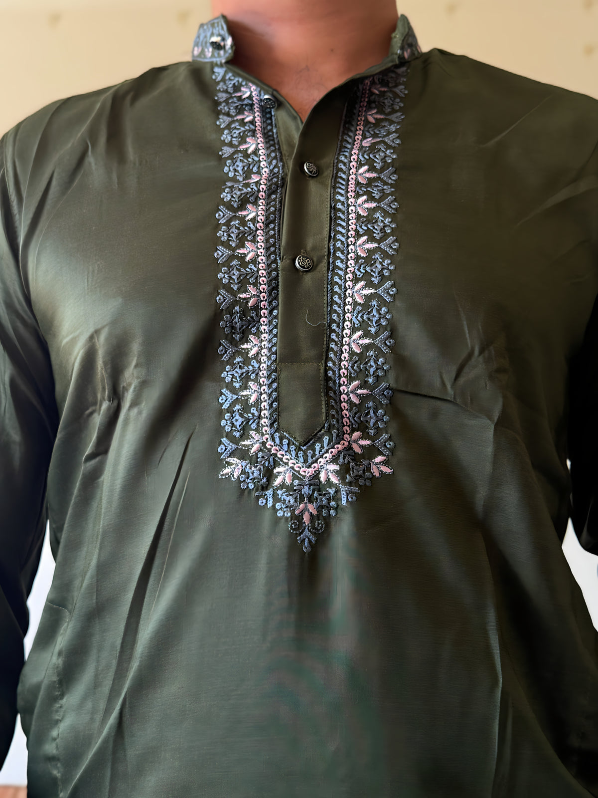 Green Work Men Kurta