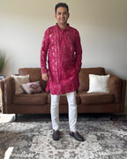 Rani Pink Bandhani Men Kurta