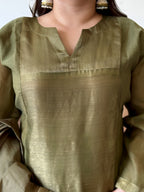 Olive Green Shimmer Mul Chanderi Kurta Set for Women