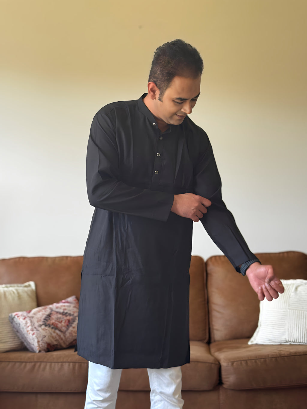 Black Plain Men Kurta