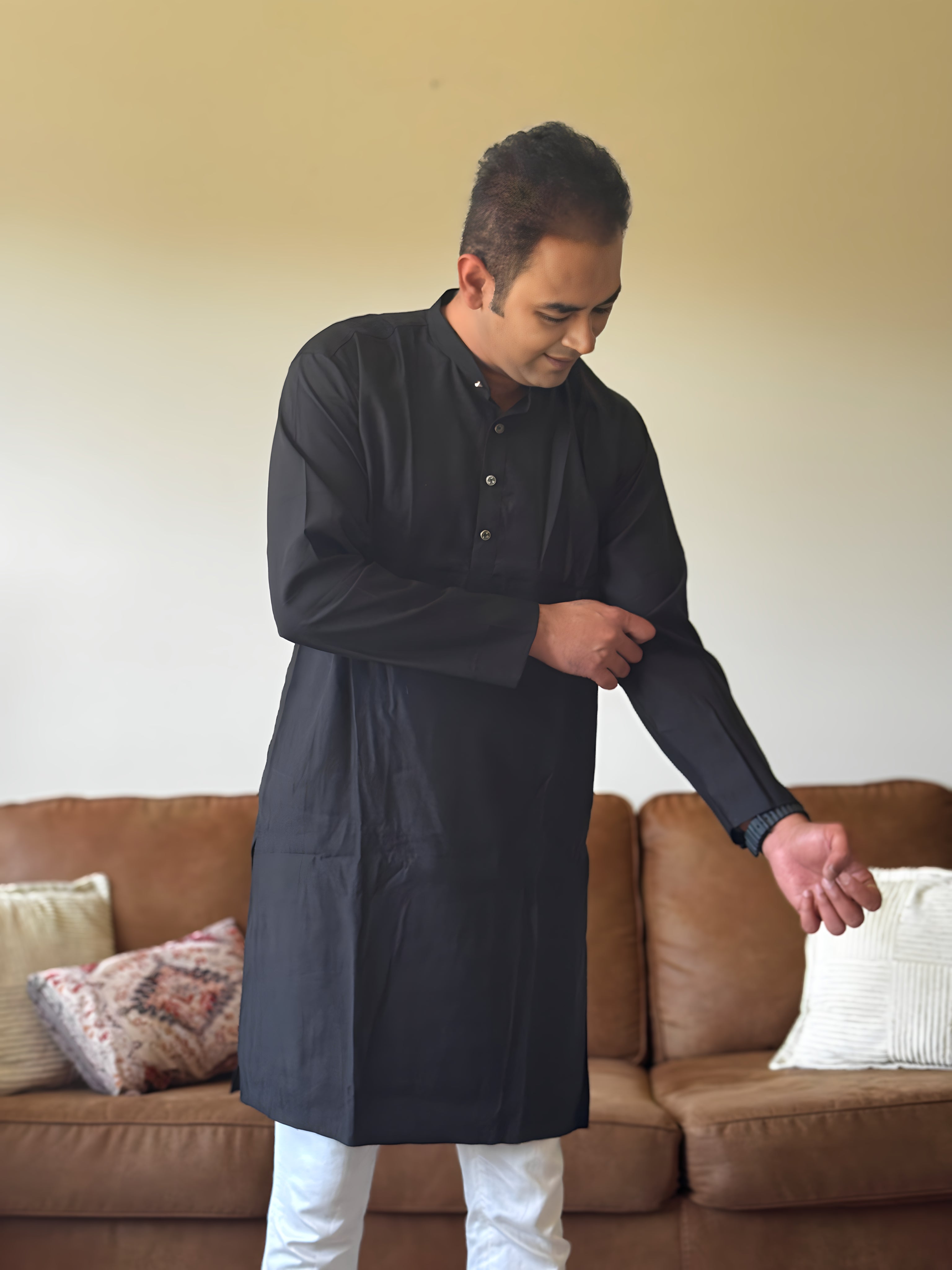 Black Plain Men Kurta