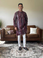 Wine Thread Work Men Kurta