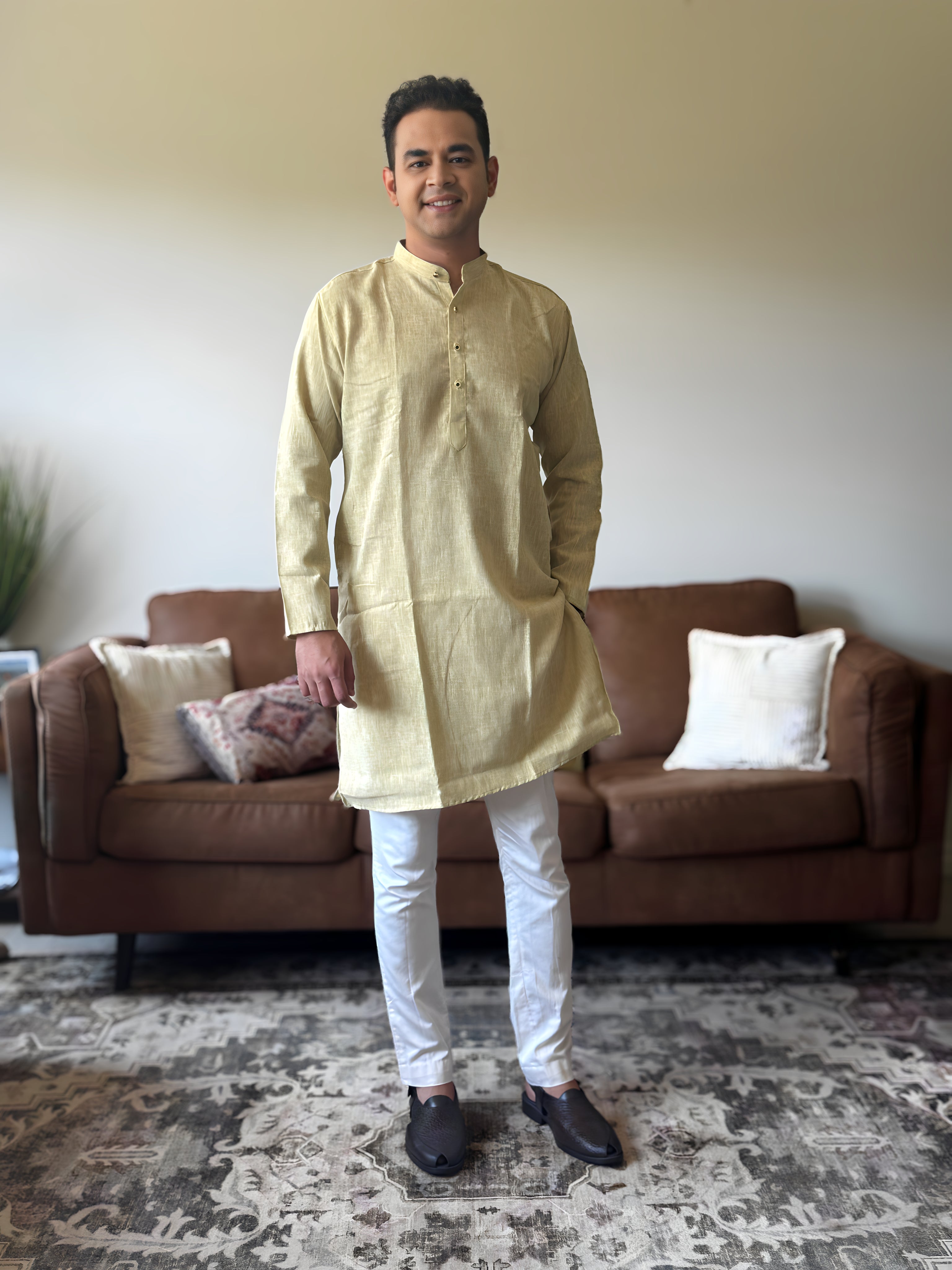 Light Green Linen Men Kurta