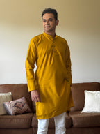 Yellow Plain Men Kurta