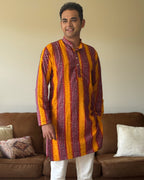 Orange Red Bandhani Men Kurta
