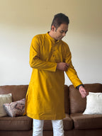 Yellow Plain Men Kurta