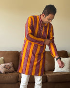 Orange Red Bandhani Men Kurta
