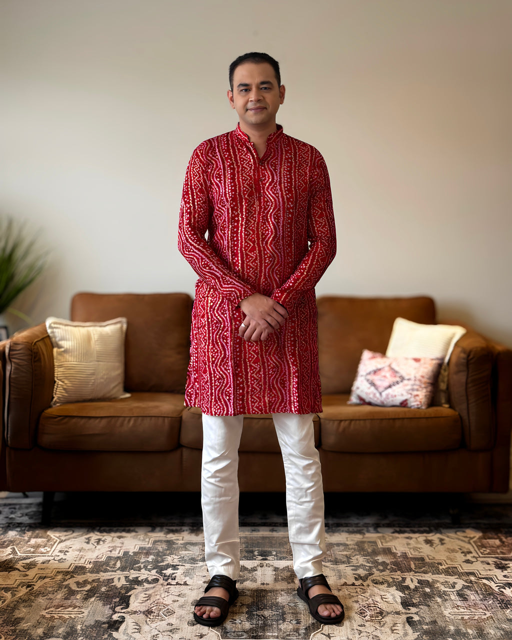 Red Bandhani Kurta