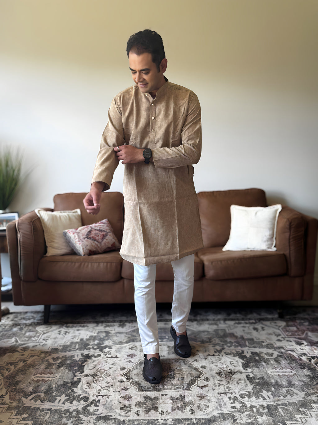 Light Brown Linen Men Kurta