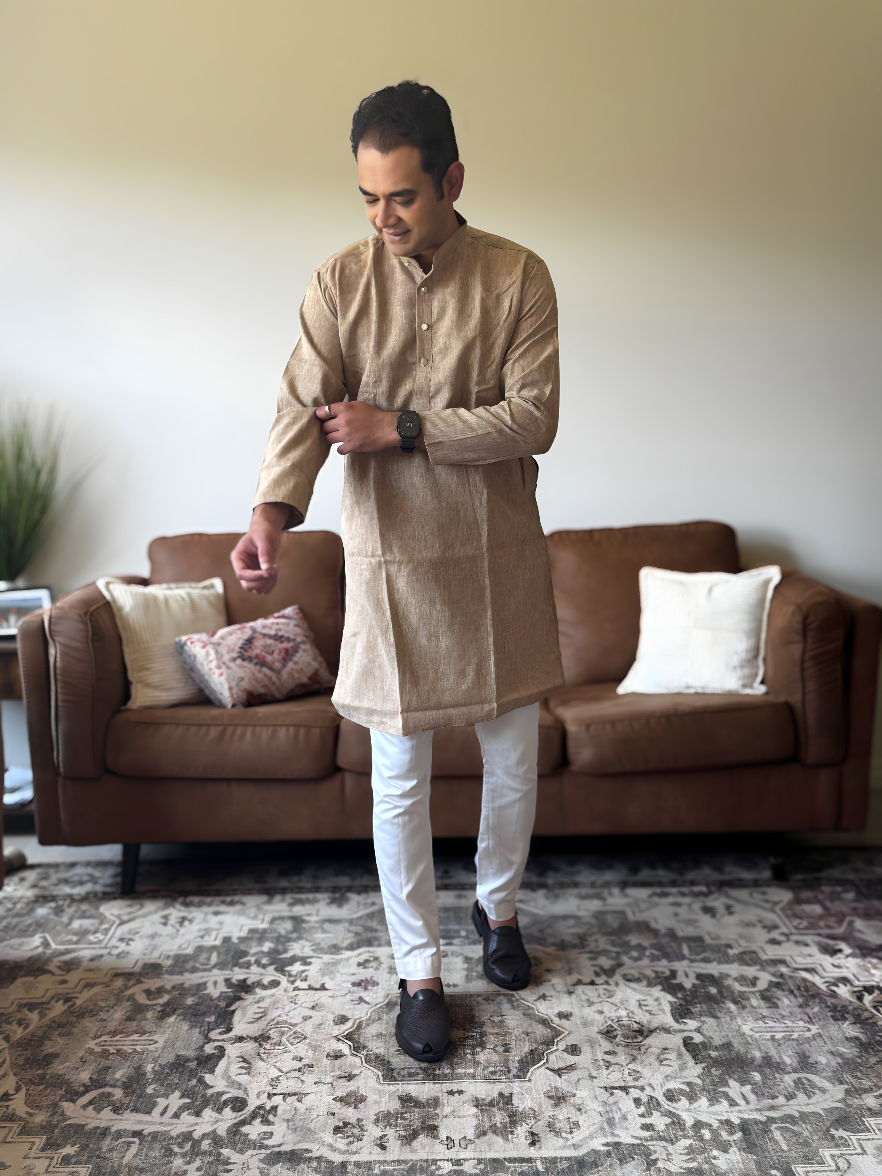Light Brown Linen Men Kurta