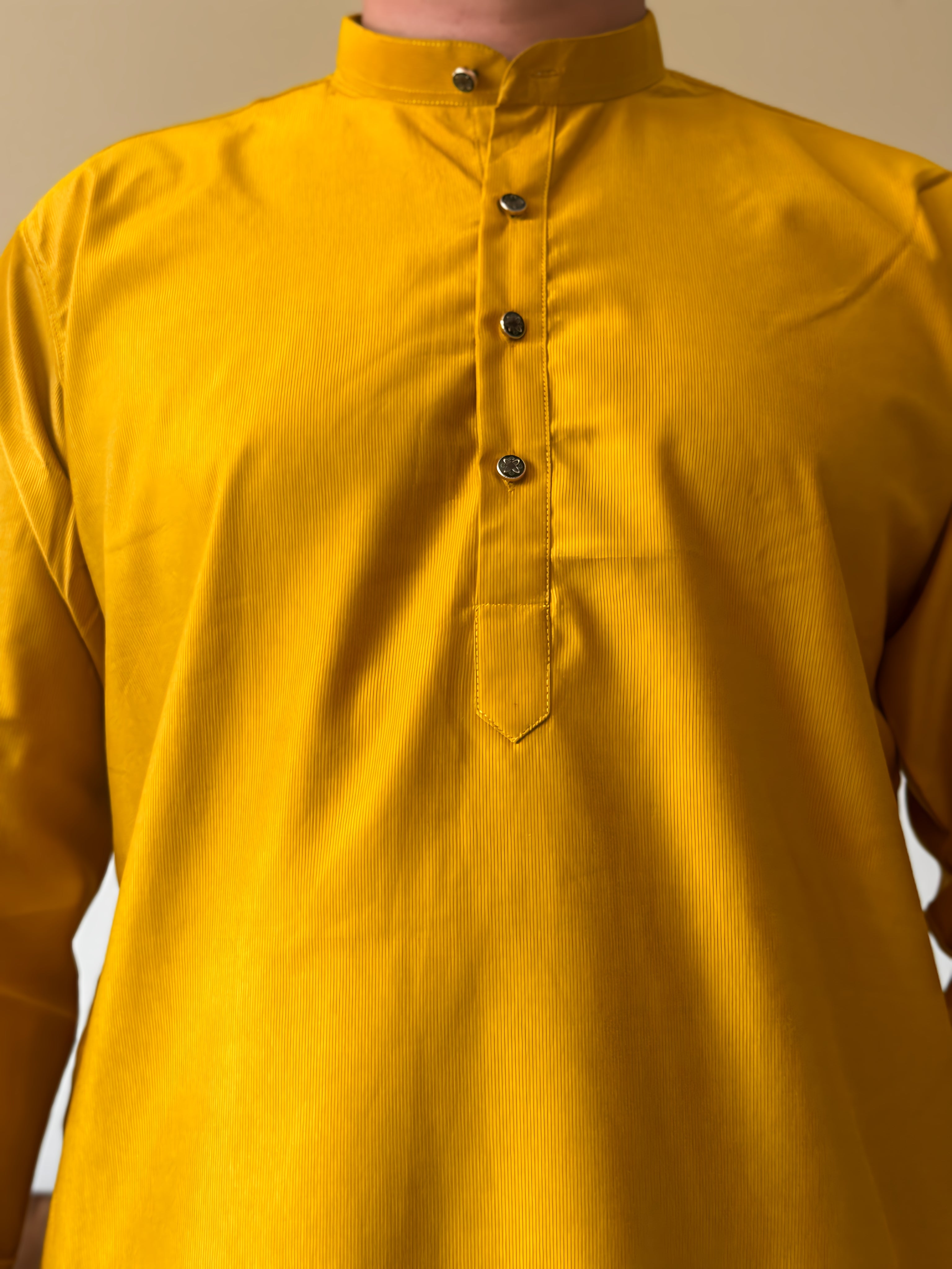 Yellow Plain Men Kurta
