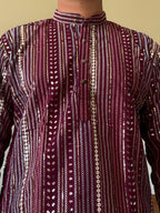 Wine Thread Work Men Kurta