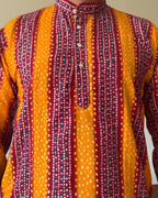 Orange Red Bandhani Men Kurta