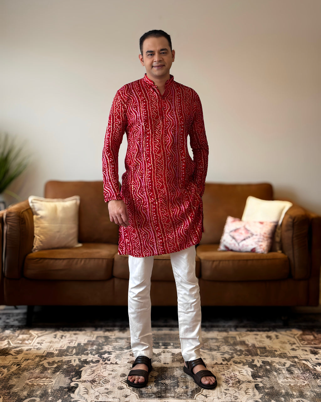 Red Bandhani Kurta
