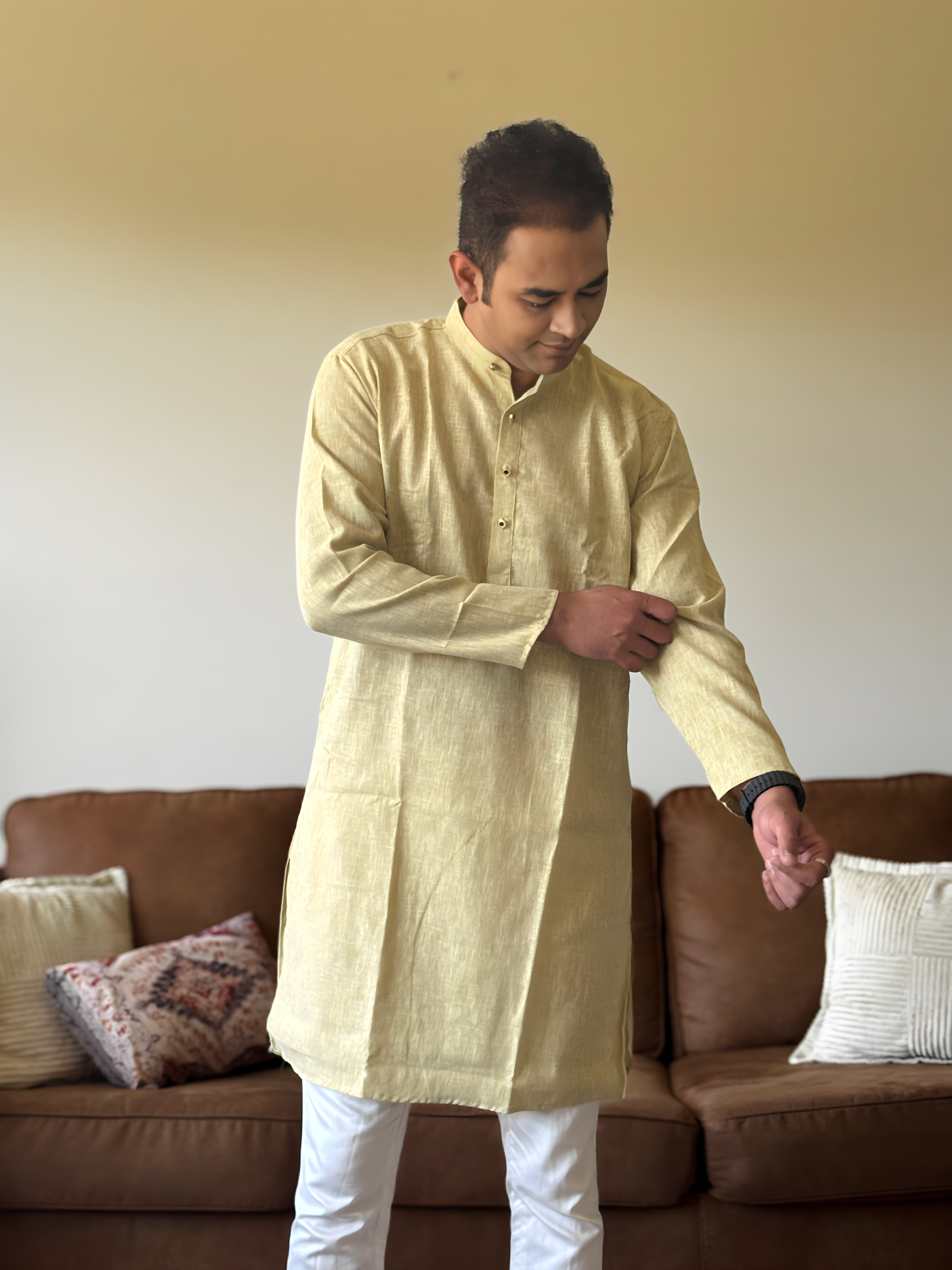Light Green Linen Men Kurta