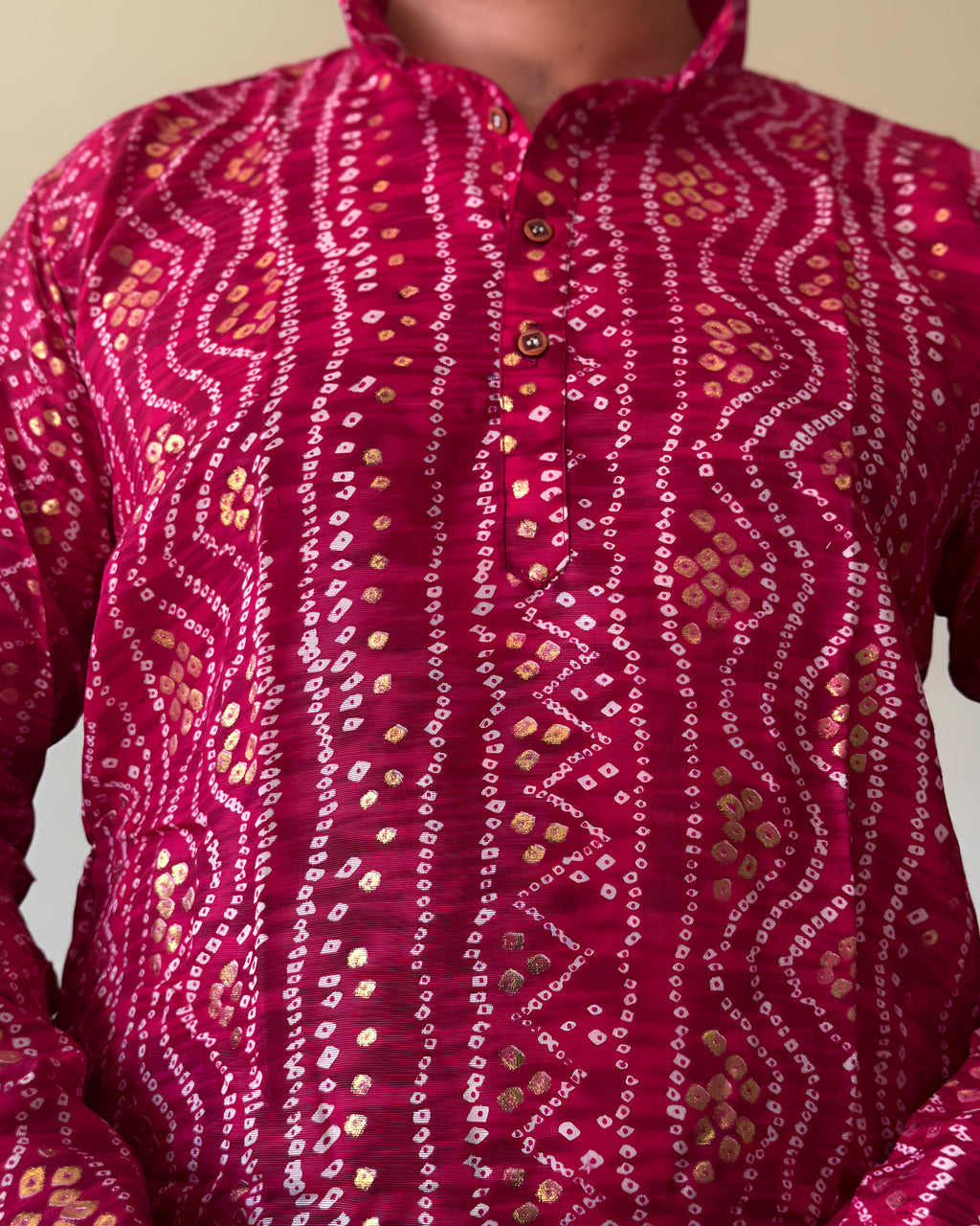Rani Pink Bandhani Men Kurta