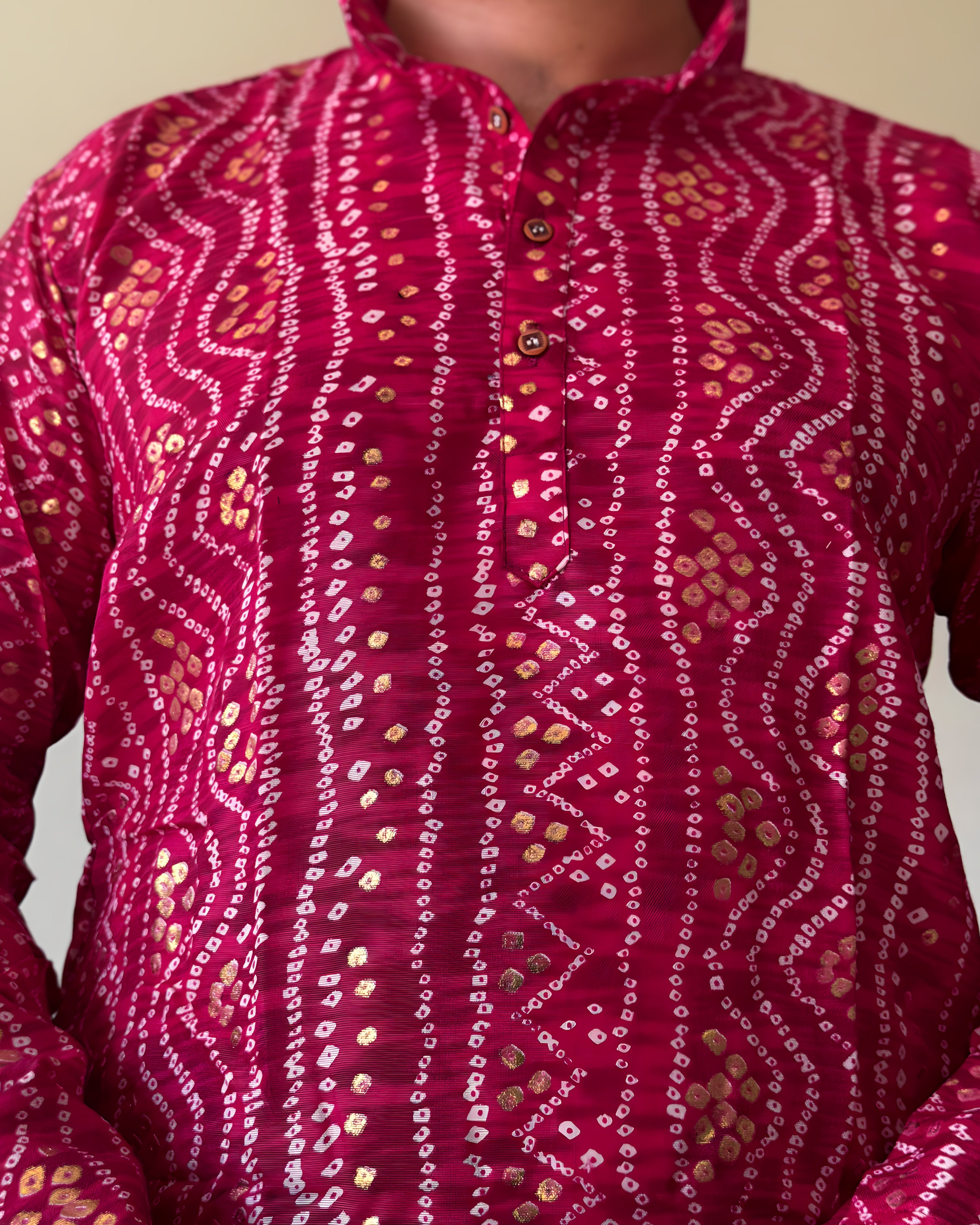 Rani Pink Bandhani Men Kurta