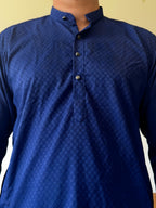 Navy Blue Self Print Men Kurta 