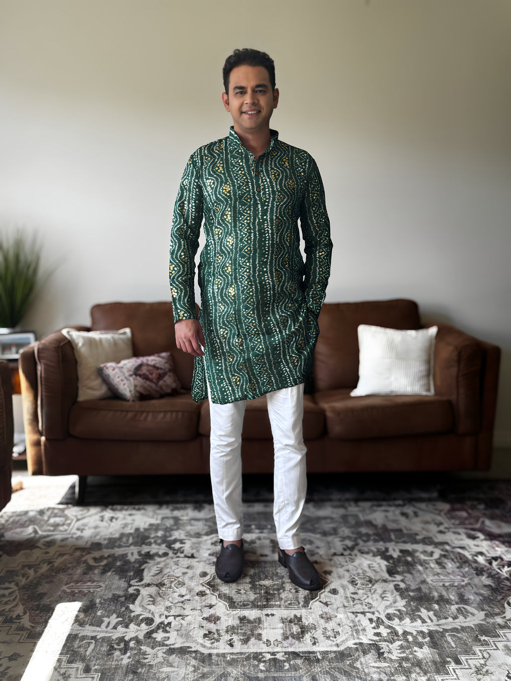 Green Bandhani Men Kurta
