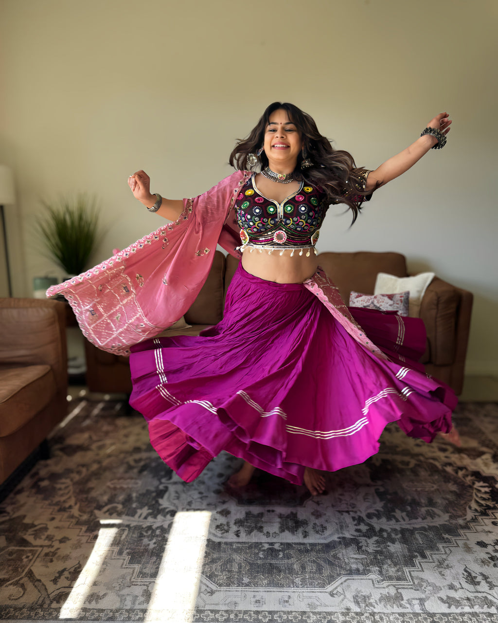 Black & Purple Chaniya Choli with Pink Dupatta