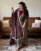 Mehendi Green Tassels Russian Silk Kurta Set for Women