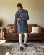 Blue Bandhani Men Kurta