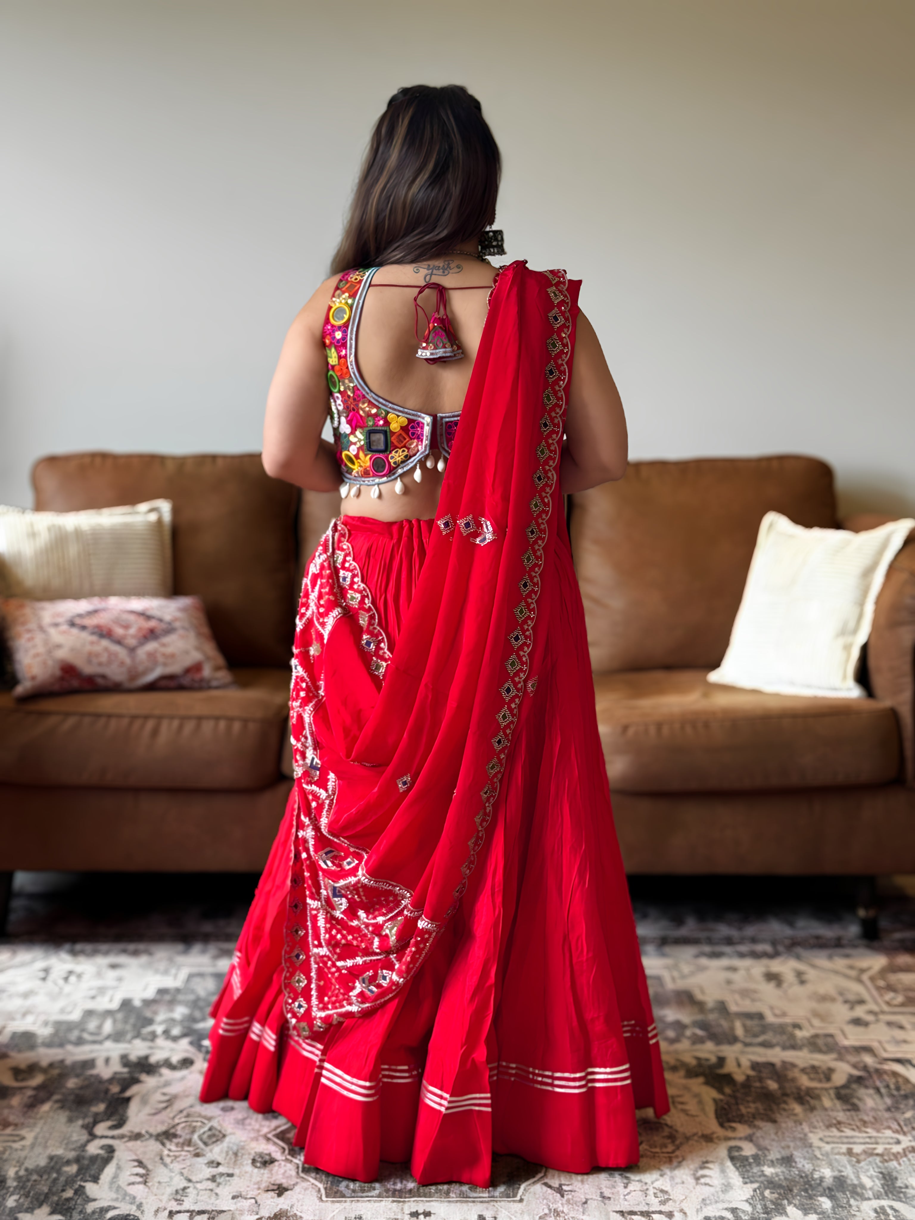 Red Gamthi Chaniya Choli with Vintage Dupatta | 18M Gher