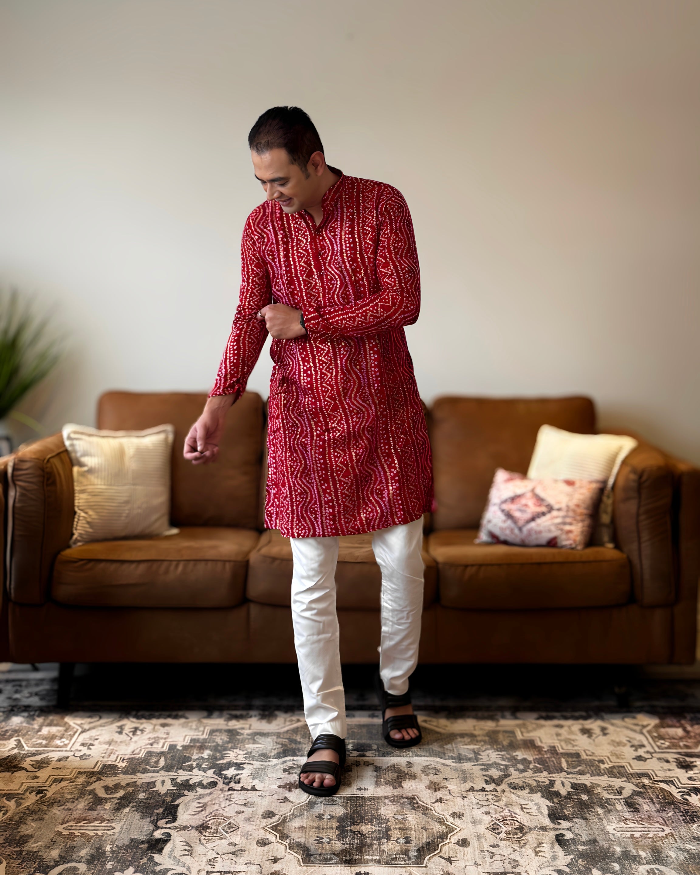 Red Bandhani Kurta