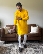 Yellow Lucknowi Men Kurta