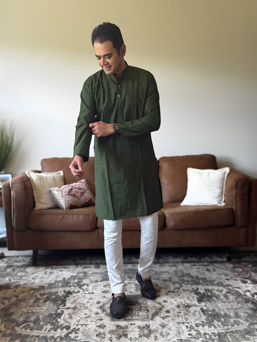 Green Plain Men Kurta