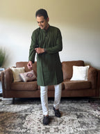 Green Plain Men Kurta