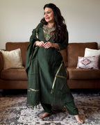 Green Mul Chanderi Kurta Set for Women - Variant 1