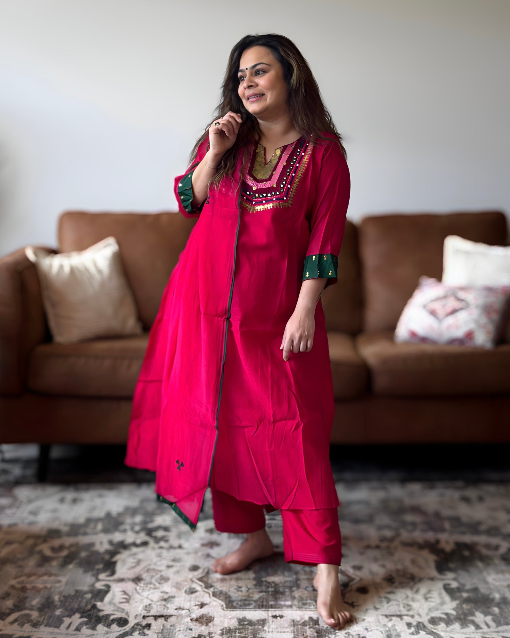 Pink Mul Chanderi Bharatkaam Kurta